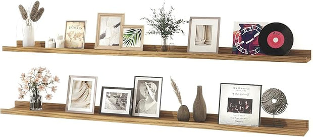 Long Floating Shelves for Wall Decor, Long Wall Mounted Storage Shelf for Bedroom, Living Room, Bathroom, Kitchen, Nursery, Display Picture Ledge Shelf with Lip Set of 2-56 Inches, Oak