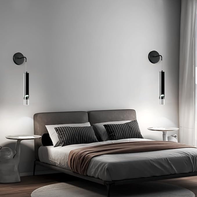 Black Wall Sconces Set of Two Modern LED Wall Lights Acrylic Wall Lighting Bathroom Vanity Light Fixture Indoor Wall Fixture for Bedroom Bedside Corridor Hallway Living Room