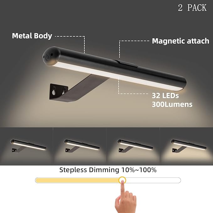 Picture Lights for Wall Art Rechargeable 5000mAh,Remote,Painting Light for Gallery, 3 Lighing Color Dimmable ,Full Metal Magnetic ,Wall Light for Artwork Frame Poster Canvas Dartboard Mirror Set of 2