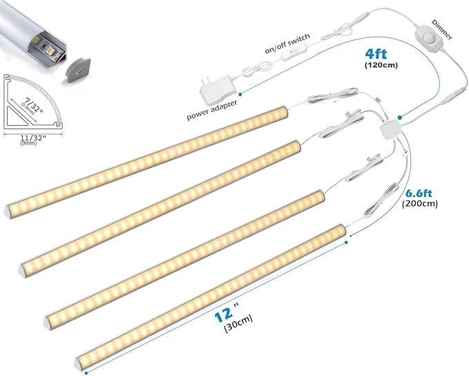 V-Shape Under Cabinet Lighting Kit - 4pcs 12