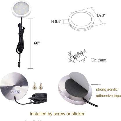 AIBOO Under Cabinet LED Puck Lighting Kit Black Cord with Touch Dimmer Switch for Kitchen Showcase Cupboard Closet Lighting 3 Lights 6W (Daylight White)