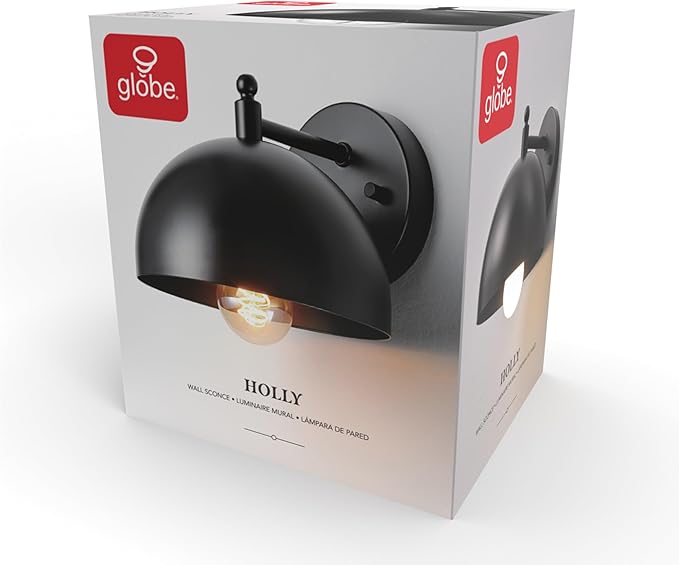 Globe Electric 65000047 1-Light Wall Sconce, Matte Black, Wall Lights for Living Room, Bedroom, Den, Mounted Bedside Lamp, Apartment Essentials, Dimmable, Lights for Apartment and Rentals