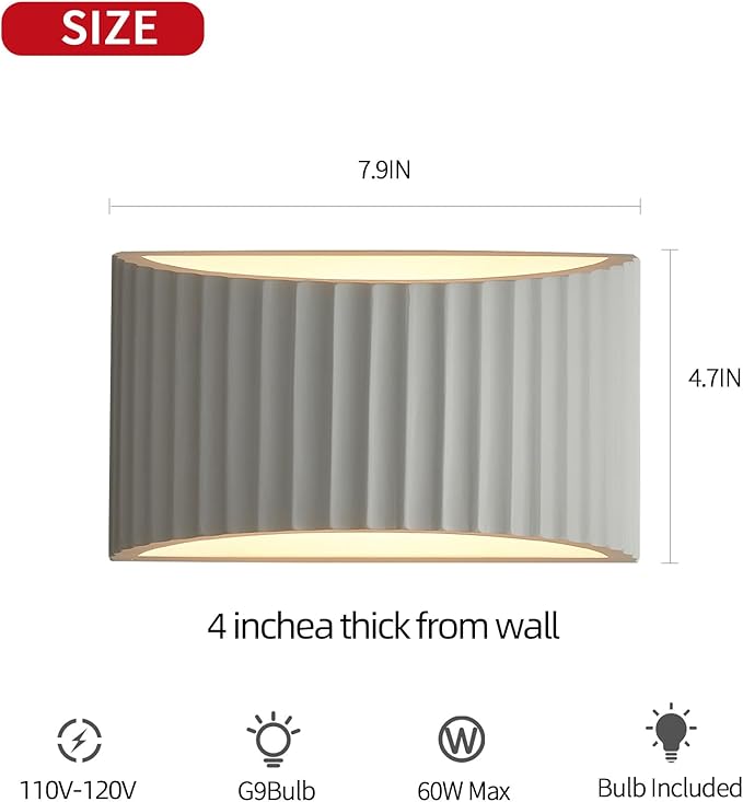 White Modern LED Wall Sconces Wall Lighting, Gypsum 3000K Warm White Indoor Hardwired Wall Mount Light Fixtures Lamp Up and Down for Living Room Bedroom Hallway Dining Room