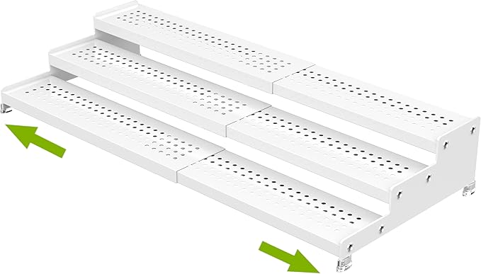 Spice Rack Organizer for Cabinet, 3 Tier Expandable shelf, Great for Kitchen Cabinets, Cupboard,Pantry and more,Metal plate with hole (1 Pack/White,9.45