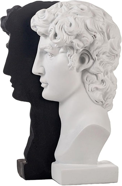 Lukitas David Head Decorative Bookends, Heavy Duty Half-and-Half Book Ends Non-Slip, Classical Artistic Sculpture for Office Home Bookshelf Decor, Black & White, Resin 9.5''
