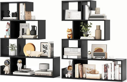 Giantex 5-Tier S-Shaped Bookshelf of 2, Geometric Bookcase w/Open Cubes, Modern Decorative Display Shelf w/Anti-Toppling Kits, Freestanding Storage Rack for Living Room, Study, Home, Office