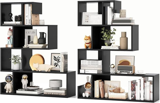 Giantex 5-Tier S-Shaped Bookshelf of 2, Geometric Bookcase w/Open Cubes, Modern Decorative Display Shelf w/Anti-Toppling Kits, Freestanding Storage Rack for Living Room, Study, Home, Office