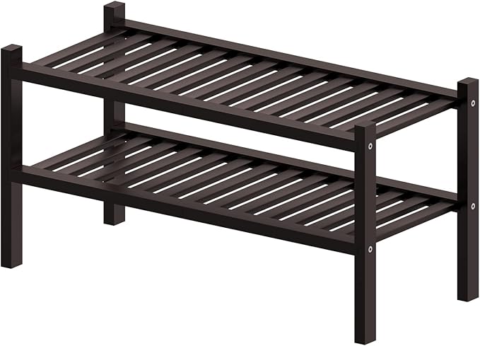 2 Tier (Thick) Bamboo Shoe Rack for Closet Free Standing Wood Shoe Shelf for Entryway Small Space Stackable 27
