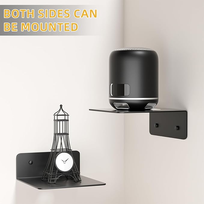 Small Floating Shelves for Wall, 5 Inch Metal Wall Shelves - Adhesive Installation, Display Ledges Set of 2, Perfect for Echo, Cameras, Mini Decor, Funkos, Figurines (Black)