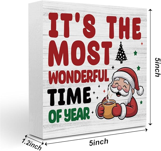 Christmas Coffee Bar Station Sign Decor Christmas Decorations Desk Accessories Indoor for Home Kitchen Office Coffee Bar Santa It's The Most Wonderful Time of Year Signs 5 X 5 Inch