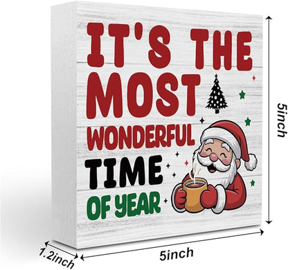 Christmas Coffee Bar Station Sign Decor Christmas Decorations Desk Accessories Indoor for Home Kitchen Office Coffee Bar Santa It's The Most Wonderful Time of Year Signs 5 X 5 Inch