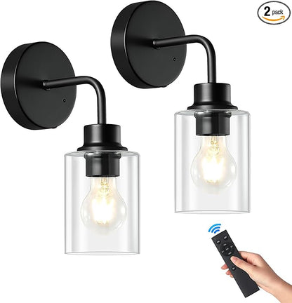 Battery Operated Wall Sconce Set of 2 - Dimmable Wireless Lamps for Wall Rechargeable Sconces Set of 2 with Remote Control, Cordless Battery Powered Wall Lights 3000K for Bathroom Bedroom