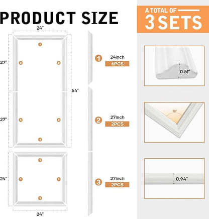 3 Set Peel and Stick Wall Molding Kit Pre Cut White 3D Wall Molding Kit Self Adhesive Wainscoting Panels for Hallway Living Room Bedroom Home Accent Walls Decor