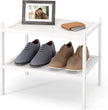 Smiry Bamboo Small Shoe Rack, 2 Tier Shoe Organizer for Entryway & Closet, Stackable Free Standing Storage Shelf for Shoes, Bags & Plants, White