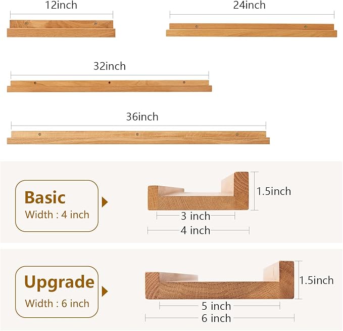 Floating Shelf for Wall Natural Oak Wood Wall Shelves 12 Inch (Upgrade Width 6