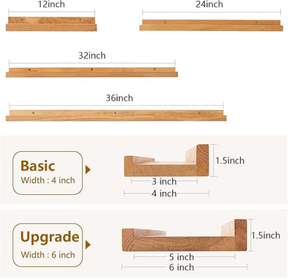 Floating Shelf for Wall Natural Oak Wood Wall Shelves 36 Inch (Upgrade Width 6"), Display Picture Ledge Shelf for Bedroom Living Room Bathroom Office Kitchen Storage Shelves