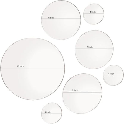 Light In The Dark Medium Round Mirror Wall Mounted Assorted Sizes (1x10”, 3x7”, 3x4”) - Set of 7 Round Glass Mirrors Wall Decoration for Living Room, Bedroom or Bathroom.