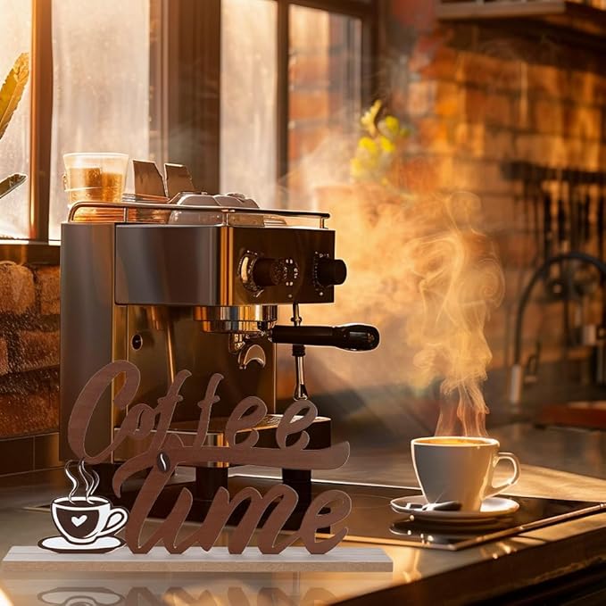 MEETYAMOR Coffee Bars Decor, Wood Metal Coffee Time Sign Decorations for Table Decor, Farmhouse Rustic Coffees Bar Accessories for The Home, Kitchen, Mantle, Shelf