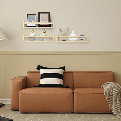 Floating Book Shelves for Wall, 16.5 inch Natural Wood Nursery Shelves for Book Storage, Solid Pine Wooden Floating Bookshelf for Bedroom Living Room, Set of 3, Unfurnished - DIY