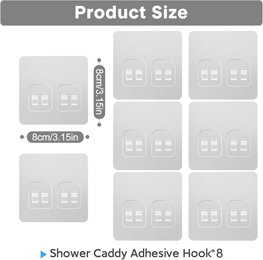 Lsnisni 8 Pack Shower Caddy Adhesive Replacement, Strong Adhesive Double Hooks for Shower Shelf, Waterproof Adhesive Hooks, No Drilling, for Bathroom Shelves, Kitchen Racks and Soap Holder