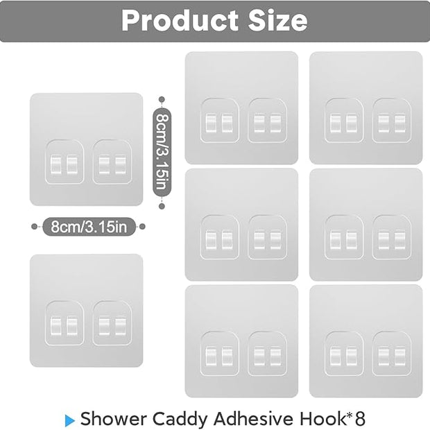 Lsnisni 8 Pack Shower Caddy Adhesive Replacement, Strong Adhesive Double Hooks for Shower Shelf, Waterproof Adhesive Hooks, No Drilling, for Bathroom Shelves, Kitchen Racks and Soap Holder