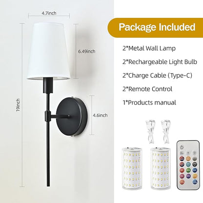 Battery Operated Wall Sconce Set of 2, Rechargeable Wall Lights with 2 * 52000mAh Magnetic Battery Bulbs, 18 RGB Colors, Dimmable Wireless Sconces for Bedroom Living Room Hallway