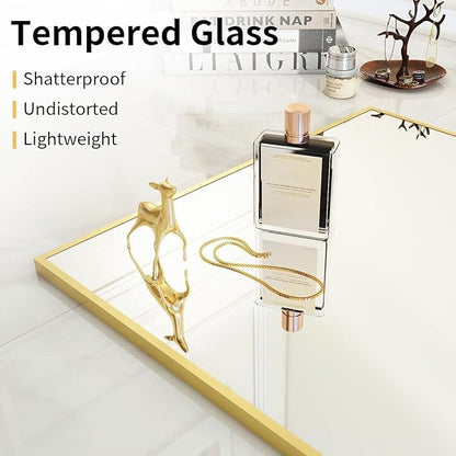 VooBang Mirror Full Length - 21" x 57" Floor Mirror with Stand, Aluminum Alloy Frame Full Body Mirror, Standing Hanging or Leaning Against Wall for Bedroom and Living Room, Gold