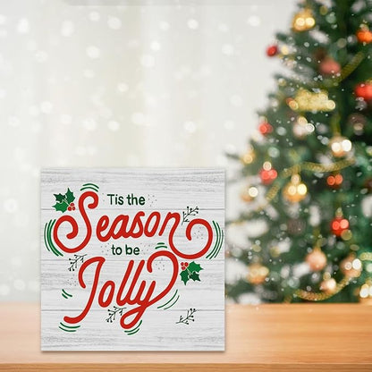 Christmas Decor Christmas Sign Decorations for Home Tis The Season Jolly Sign for Home Office Desk Table Cubicle Shelf Xmas Desk Accessories 5 x 5 inch