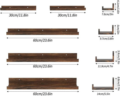 Giftgarden 24 Inch Wall Mounted Floating Shelves Set of 5, Rustic Wood Wall Shelves for Bathroom, Bedroom, Kitchen, Living Room Storage and Decoration, Brown Picture Ledge