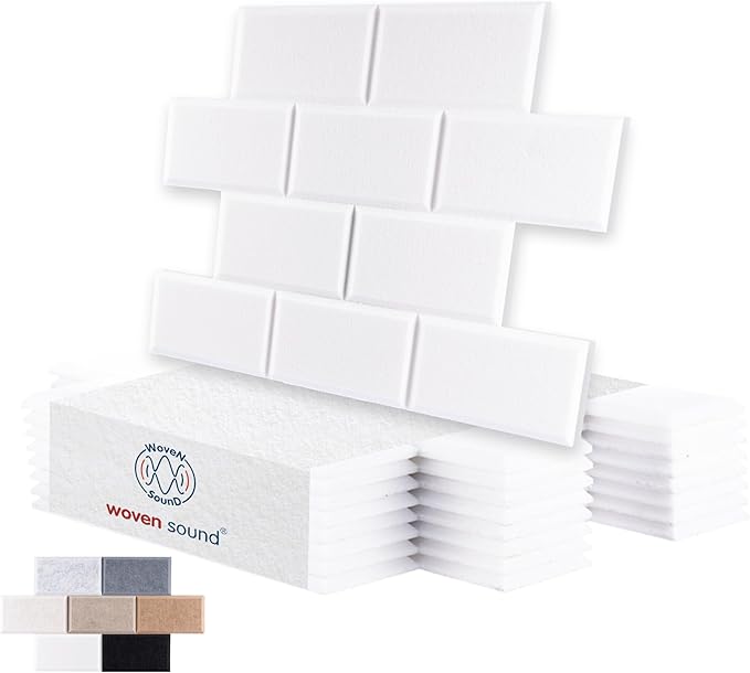 WoveN SounD Brick Acoustic Wall Panels Seamless Visual, High Density, Sound Proof Wall Decor, Noise Blocker Felt Wall Tiles for Home, Studio, Office & Focus Zones (White), 16x12x0.4 Inch