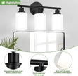 3-Light Bathroom Light Fixtures, Black Modern Vanity Lights with Milky White Frosted Glass Shades, Bathroom Wall Lamp for Mirror Kitchen Living Room Hallway Cabinet Porch