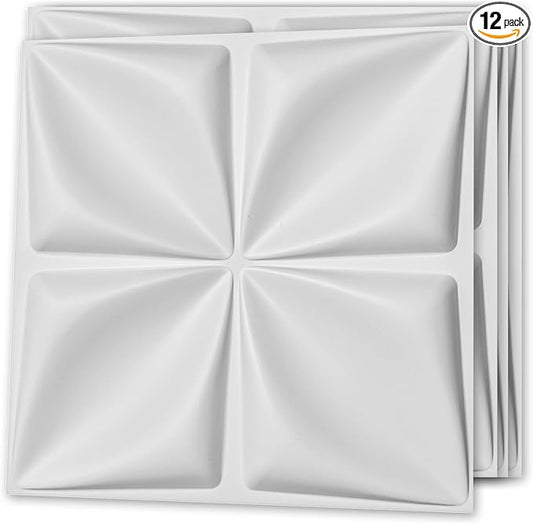 Art3d 19.7" x 19.7" (Pack of 12) 3D Wall Panels Lucky Leaves PVC Wall Panel for Inter Decoration, Living Room, TV Background, Office, White