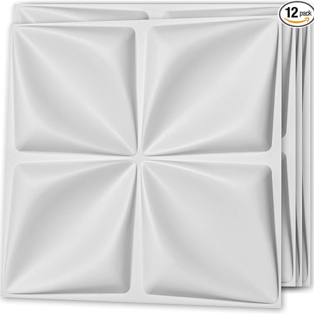Art3d 19.7" x 19.7" (Pack of 12) 3D Wall Panels Lucky Leaves PVC Wall Panel for Inter Decoration, Living Room, TV Background, Office, White