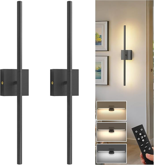 L LOHAS LED Battery Operated Wall Sconces Set of 2, Battery Wall Sconce 10000mAh, Black Rechargeable Sconces 3CCT, 23.7 Inch Wireless Wall Lights, Sconce Wall Decor for Bedroom, Living Room