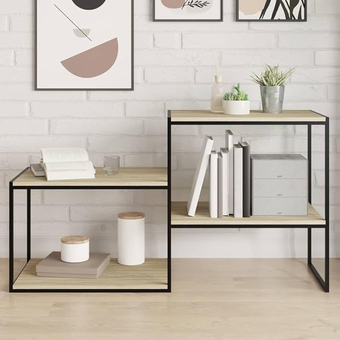 Set of 8 Sonoma Oak Floating Shelves 23.6 x 19.7 in, Engineered Wood Wall Mounted Storage Display Boards for Books, Plants, and Home Decor, Matte Finish