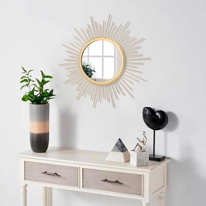 Gold Sunburst Mirrors for Wall Decorative Metal Round Art Mirrors Large Wall Decor Hanging Mirror for Bathroom Bedroom Living Room Vanity Entryway 16"