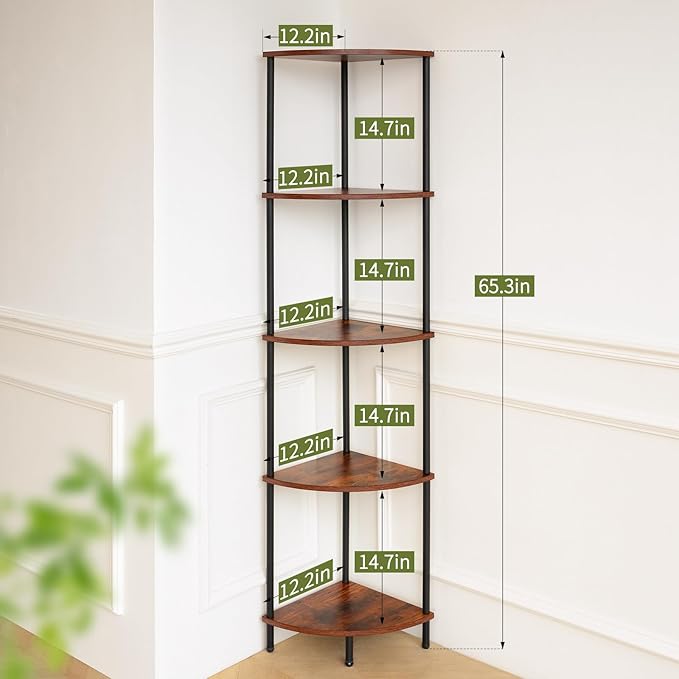 Yoobure Corner Shelf Stand, 5-Tier Bookshelf, 65