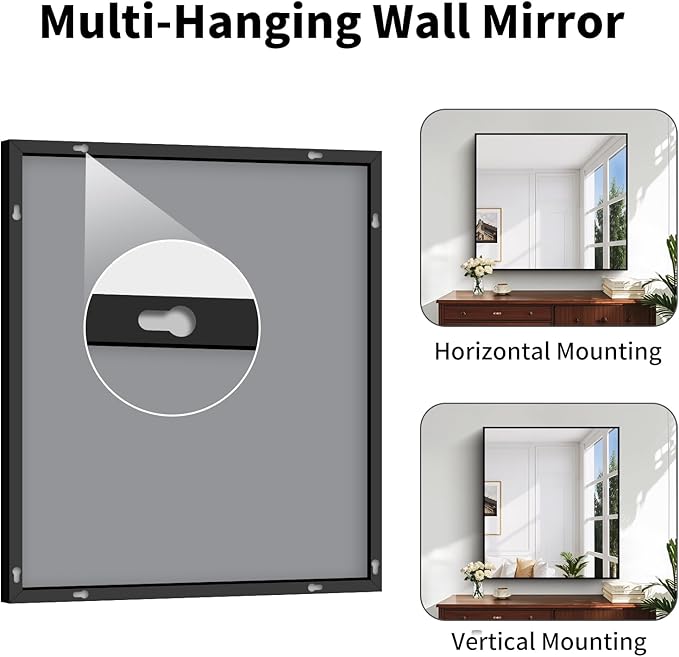 Koonmi Black Framed Bathroom Mirror - Shatterproof 36