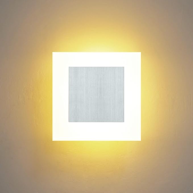 Kawell Modern 10W LED Wall Sconces Indoor LED Wall Light Square Acrylic LED Wall Lamp Minimalists LED Wall Light Sconce for Bedroom Living Room Stairwell Hallway Lounge, Warm White