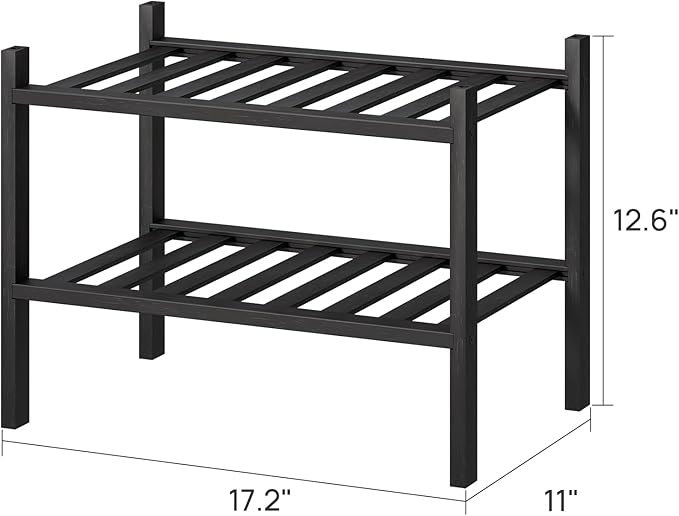 Black Small Shoe Rack for Entryway,2-Tier Bamboo Shoe Organizer for Hallway Closet, Free Standing Shoe Racks for Indoor Outdoor