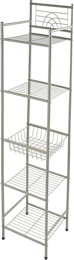 Bath Bliss 5 Tier Storage Shelf | 13"x 11.6"x 58.5" | Freestanding | Bathroom Storage | Rust Resistant | Easy Assemble | Satin