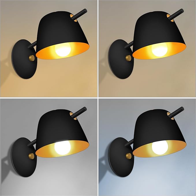 Kawell Modern Metal Wall Sconce Light Fixture Hardwired Indoor Night Light for Bedroom Living Room Kitchen Study Room, Minimalist Black Finish
