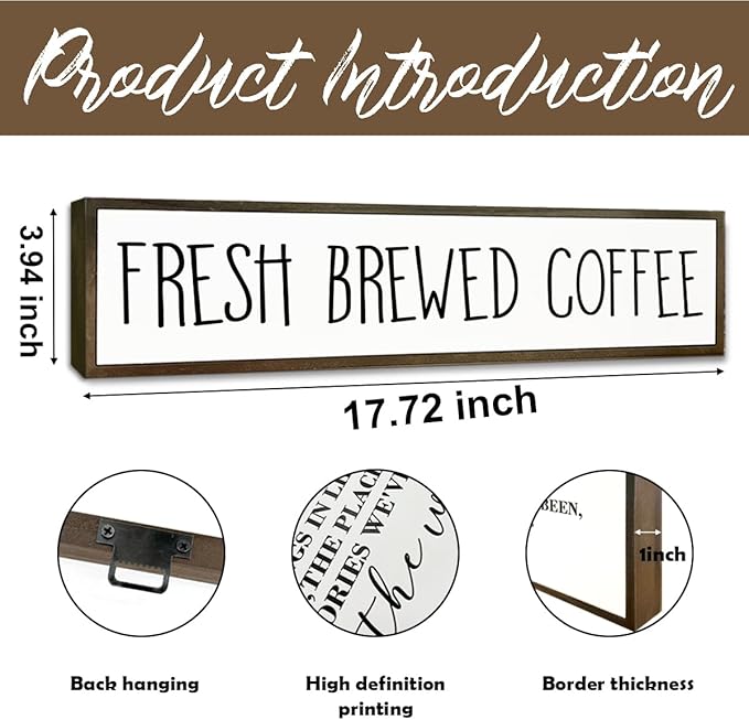 Coffee Wood Sign for Coffees Bar, Farmhouse Desk Signs, Rustic Cafe Decor, Coffees Home Decor for Kitchen Bar, Decorative Wooden Table Decoration, Fresh Brewed Coffee Sign, 17.8x4x1.2 inches