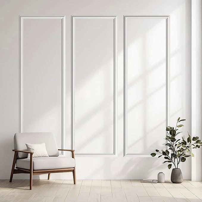 3 Set Peel and Stick Wall Molding Kit, Premade Self Adhesive Wainscoting Panels, Ready to Assemble Accent Molding Trim for Interior Wall Moulding Decor (24x72in)