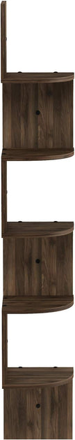 Furinno Rossi Wall Mount Floating Corner Shelf, 5-Tier Radial, Columbia Walnut