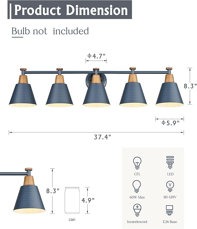 FEMILA 5 Light Bathroom Vanity Light, 37.4