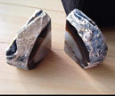 JIC Gem 1 Pair(6 to 8 Lbs) Natural Agate Bookends Decorative geode Book Ends for Heavy Books with Rubber Bumpers Crystal Bookends for Shelves and Office Decoration