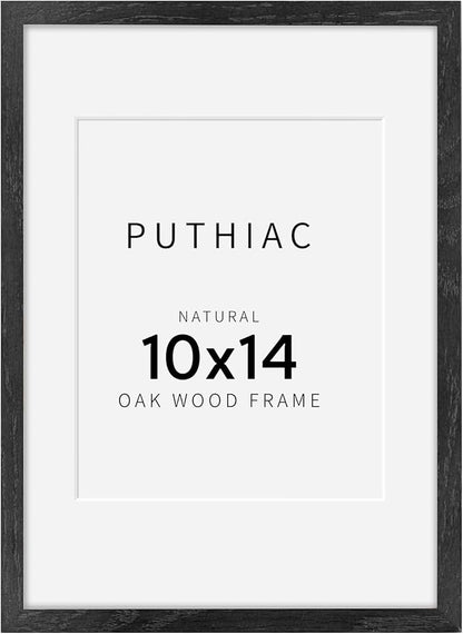 puthiac 10x14 Solid Oak Wood Picture Frame, Fits 8x10 with Mat or 10x14 Without Mat, Wall Display Only, Vertical or Horizontal, Plexi Front, 1 Pack, Black