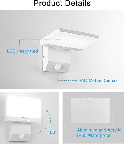 Wired Motion Sensor Outdoor Lights Fixtures LED 18W Modern Exterior Porch Lights Wall Sconce Light for Patio Doorway Garage White Square Cool White 6000K