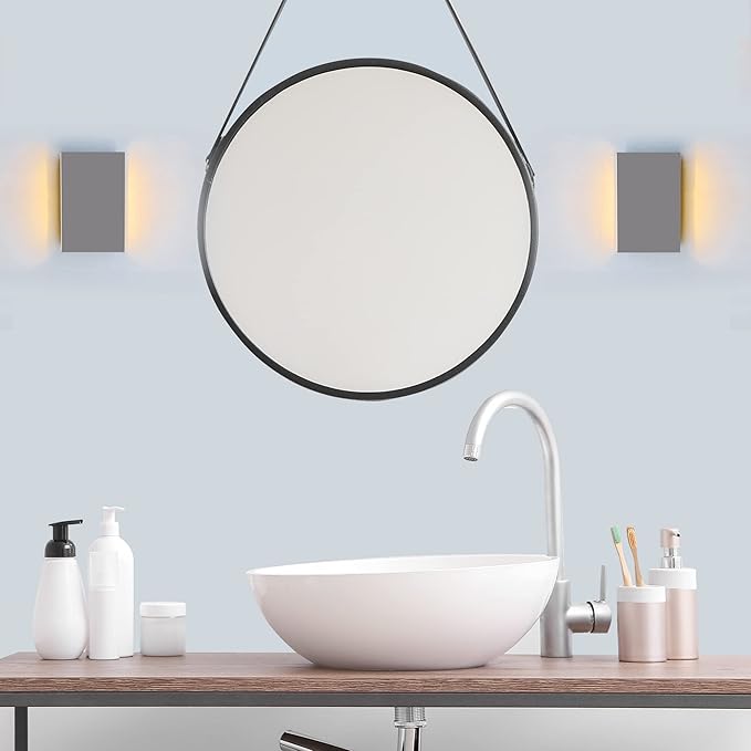 FUDESY LED Wall Sconce, Indoor Outdoor Up and Down Wall Lighting Fixtures, Modern Matte Gray Plastic Wall Mount Light, for Living Room Bedroom Hallway Corridor, 12W Warm White Light 3000K (2-Pack)